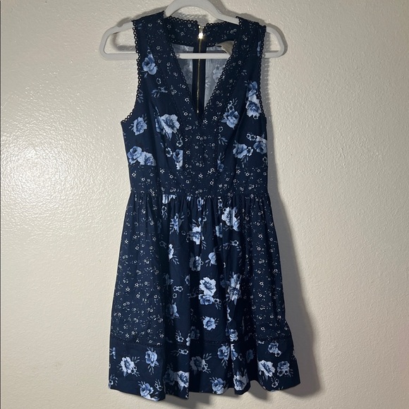 Kate Spade Navy Blue Floral Mini Dress size 4 - Picture 3 of 13